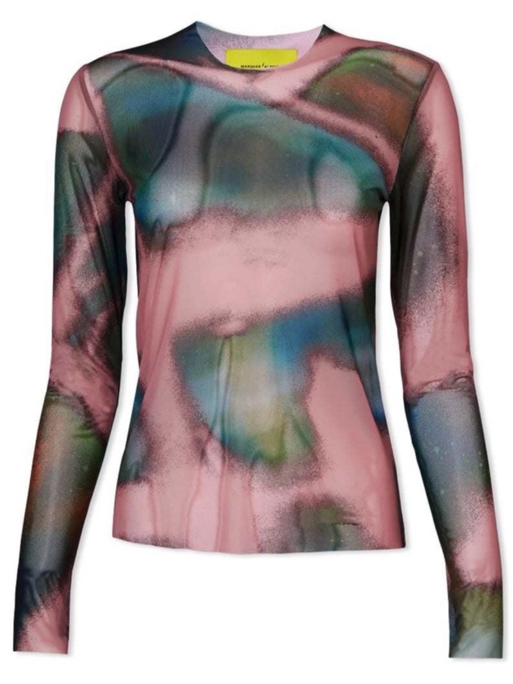MARQUES ALMEIDA Jersey Mesh Sheer Long Sleeve Top Pink Green Size Medium NWT